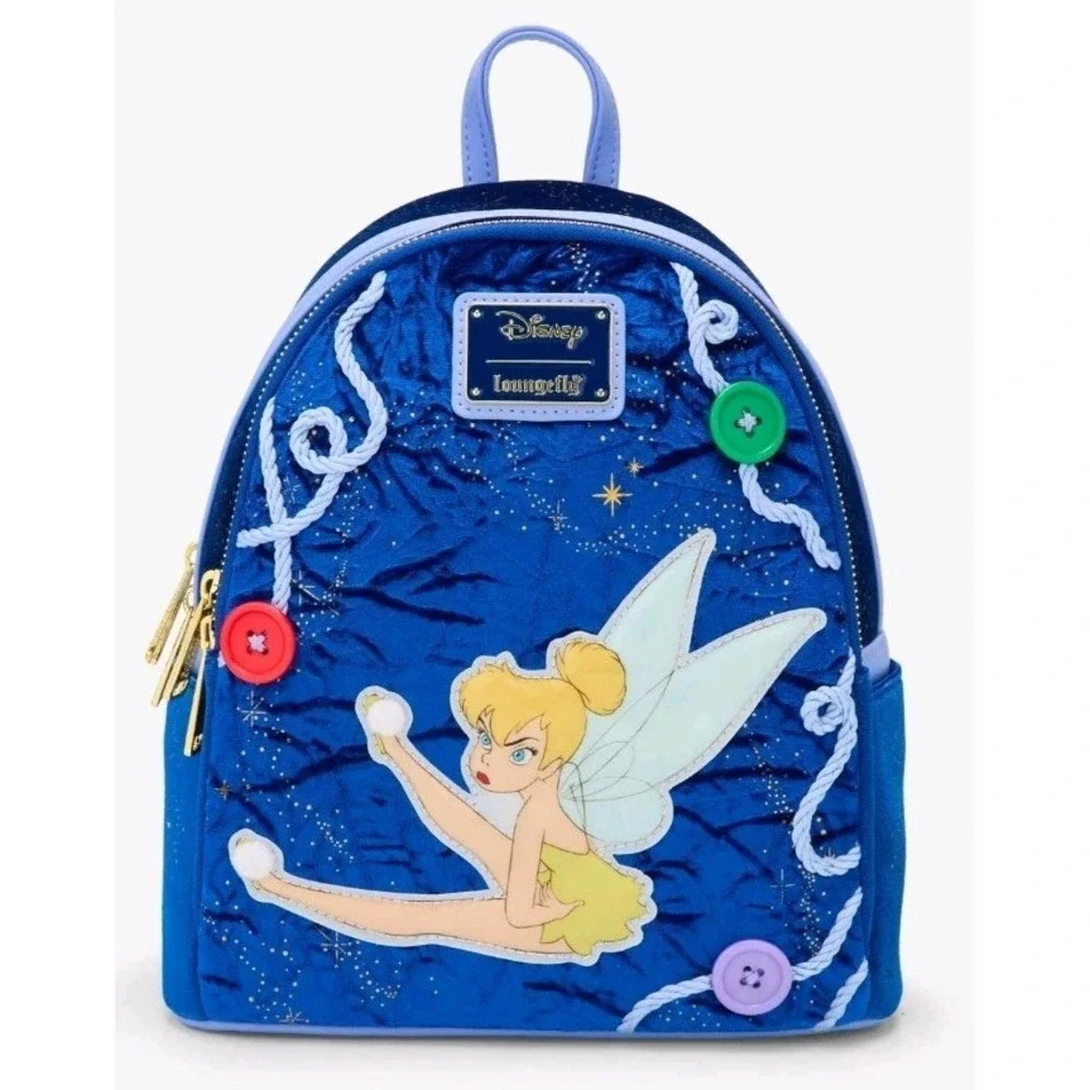 NWT Loungefly Disney Peter Pan‎ Tinker Bell Buttons Velvet Light-Up Backpack